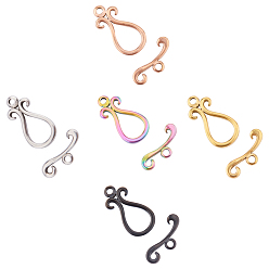 Mixed Color Unicraftale Vacuum Plating 304 Stainless Steel Toggle Clasps, Teardrop, Mixed Color, Teardrop: 18.5x9.5x2.5mm, Hole: 1.5mm, Bar: 6.5x16.5x2.5mm, Hole: 1.5mm, 5 colors, 1set/color, 5sets/box