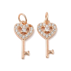 Розовое Золото Стойки обшивки латунь кубического циркония подвески, без кадмия и без свинца, Ключ с сердцем, розовое золото , 17x8x2.5 мм