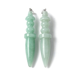 Зеленый Авантюрин Естественный зеленый авантюрин подвески, с латунной найти, конус, 68.5~70.5x13.5~14.2 мм, отверстие : 6.5x4.5 мм