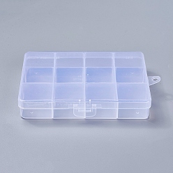 Прозрачный Пластмассовый шарик контейнеры, 12 отсеков, прямоугольные, прозрачные, 130x100x22 мм, отверстие : 5 мм