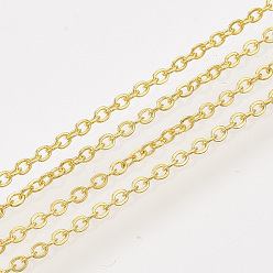 Golden Iron Cable Chains, Soldered, with Spool, Flat Oval, Golden, 2x1.5x0.3mm, about 100yard/roll