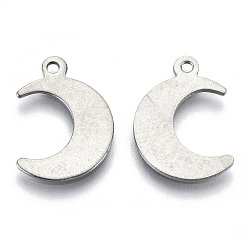Stainless Steel Color 201 Stainless Steel Pendants, Laser Cut, Moon, Stainless Steel Color, 16x11x0.7mm, Hole: 1.2mm