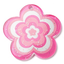 Pearl Pink Acrylic Pendants with Glitter Powder, Flower, Pearl Pink, 30.5x31.5x1.8mm, Hole: 1.8mm