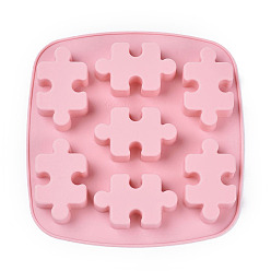 Pink Food Grade Silicone Molds, Fondant Molds, For DIY Cake Decoration, Chocolate, Candy, UV Resin & Epoxy Resin Jewelry Making, Puzzle, Pink, 176x180x19.5mm, Puzzle: 66x40mm