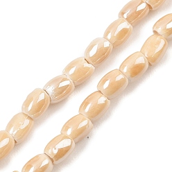 Персиковый Слойка Фарфора ручной работы бисер нитей, рис, яркие глазированный фарфор, розовые, 5x4 мм, отверстие : 2 мм, около 59~61 шт / нитка, 11.81~12.20'' (30~31 см)