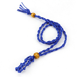 Medium Blue Adjustable Braided Cotton Cord Macrame Pouch Necklace Making, Interchangeable Stone, with Wood Bead, Medium Blue, 27-1/2 inch(700mm)
