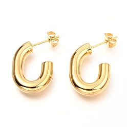 Golden 201 Stainless Steel Half Hoop Earrings, Stud Earrings, with 304 Stainless Steel Pin and Ear Nuts, Oval, Golden, 28x20x4.8mm, Pin: 0.8mm