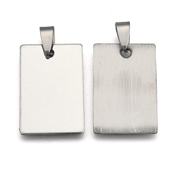 Stainless Steel Color 201 Stainless Steel Rectangle Stamping Blank Tag Pendants, with Snap on Bail, Stainless Steel Color, 30x20x1mm, Hole: 7x3mm