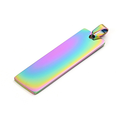 Rainbow Color Ion Plating(IP) 304 Stainless Steel Pendants, Laser Cut, Stamping Blank Tag, Rectangle, Rainbow Color, 48x15x1.4mm, Hole: 6mm