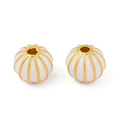 Белый Латунь эмаль бисера, круглые, матовый золотой цвет, белые, 6x6 мм, отверстие : 1.2 мм