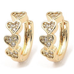 Light Gold Brass with Cubic Zirconia Hoop Earrings, Heart, Light Gold, 15x5x16mm