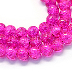 Magenta Baking Painted Transparent Crackle Glass Round Bead Strands, Magenta, 8.5~9mm, Hole: 1.5mm, about 105pcs/strand, 31.8 inch