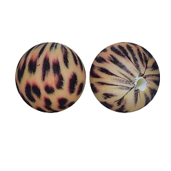 BurlyWood Round with Leopard Print Pattern Food Grade Silicone Beads, Silicone Teething Beads, BurlyWood, 15mm