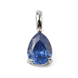 Морской Синий Латунные подвески с камнями по знаку зодиака., подвески в форме капли из одиночного кубического циркония, Декабрь, без кадмия и без свинца, платина, Marine Blue, 14x6x5 мм, отверстие : 2.5x4 мм