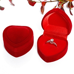 Красный Бархатный органайзер для колец, портативный кейс для хранения ювелирных изделий, сердце, красные, 4.8x4.8x3.5 см