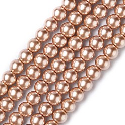 Темный Лосось Экологичные стеклянные жемчужные бусины, жемчужные, круглые, темный лосось, 6 мм, Отверстие : 1.2~1.5 мм, около 68 шт / нитка, 16'' (40.64 см)