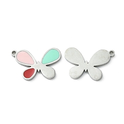 Stainless Steel Color 304 Stainless Steel Manual Polishing Pendants, with Enamel, Butterfly Charms, Stainless Steel Color, 17.5x15x1.5mm, Hole: 1.2mm