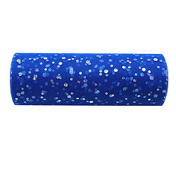 Blue 10 Yards Sparkle Polyester Tulle Fabric Rolls, Deco Mesh Ribbon Spool with Paillette, for Wedding and Decoration, Blue, 15cm