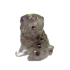 Mixed Stone Resin Dog Figurines, with Natural & Synthetic Gemstone Chips inside Statues for Home Office Decorations, 50x35x55mm