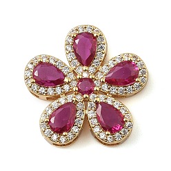 Темно-Розовый Латунный паве кубический цирконий 5-лепестковый цветок многорядные звенья, реальный 18 k позолоченный, стойки покрытие, долговечный, без кадмия и без свинца, темно-розовыми, 20x20.5x5.5 мм, отверстие : 4x2 мм