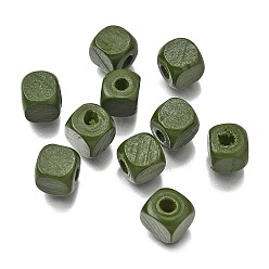 Светло-зеленый Коричневый Спрей окрашены деревянные бусины, квадратный, оливковый, 10x10x10 мм, отверстие : 3 мм