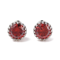Темно-Красный Серьги-гвоздики с латунным покрытием и одинарным кубическим цирконием, долговечный, карат круглой формы, платина, темно-красный, 9 мм