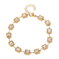 Квадрат 304 Браслеты из нержавеющей стали с звеньями, инкрустированными стеклом, для женщин, ионное покрытие (ip), золотые, квадратный, 6.65 дюйм (16.9 см)