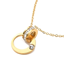 Golden Crystal Rhinestone Interlock Rings Pendant Necklace, Ion Plating(IP) 304 Stainless Steel Jewelry for Women, Golden, 16.93 inch(43cm)