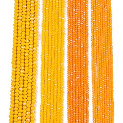 Золотистый Гальванизировать непрозрачные сплошной цвет стеклянные бусы пряди, с половиным покрытием цвета радуги, граненые, рондель, золотые, 6x5 мм, отверстие : 1 мм, около 80~85 шт / нитка, 38~40 см