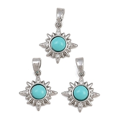 Turquoise Brass Micro Pave Clear Cubic Zirconia with Synthetic Turquoise Pendants, Star Charms, Platinum, Turquoise, 14.5x13x4.5mm, Hole: 5x3mm