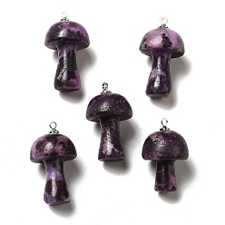 Purple Natural Quartz Pendants, Mushroom Charms, Dyed & Heated, with Platinum Plated Alloy Loops and Natural Opal , Purple, 25~30x16~16.5x16~16.5mm, Hole: 1.5~2mm