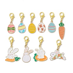 Mixed Color Alloy Enamel Pendant Decorations, with Zinc Alloy Lobster Claw Clasps, Easter Egg and Rabbit & Carrot, Mixed Color, 35~50mm
