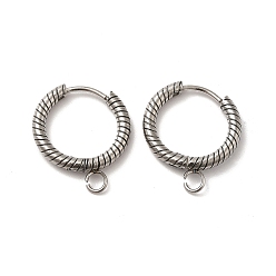 Нержавеющая Сталь Цвет Устойчивые к потускнению 201 фурнитура для сережек-колец из нержавеющей стали, с 304 штифтами из нержавеющей стали и горизонтальными петлями, кольцо, цвет нержавеющей стали, 10 датчик, 19x17.5x2.5 мм, отверстие : 2.6 мм, штифты : 0.8 мм
