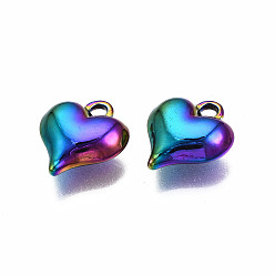 Rainbow Color Rainbow Color Alloy Pendants, Cadmium Free & Nickel Free & Lead Free, Heart, 16x14x5.5mm, Hole: 2mm