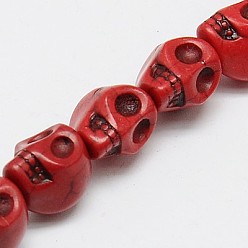 Rouge Foncé Perles synthétiques turquoise brins, teint, crane, rouge foncé, 12x10x11mm, trou: 1 mm, environ 506 pcs / 1000 g