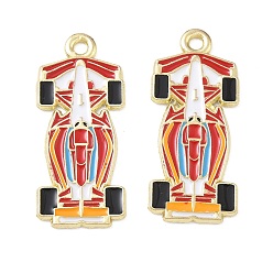 Roja Colgantes de la aleación del esmalte, amuletos de coches de carreras, dorado, rojo, 33x14x1.3 mm, agujero: 2.2 mm