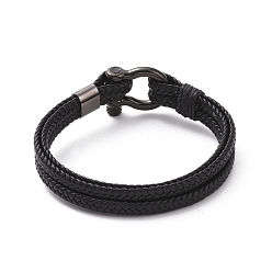 Electrophoresis Black Microfiber Cord Braided Triple-strand Bracelet, Punk Wristband for Men Women, Electrophoresis Black, 8-3/8 inch(21.2cm)