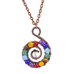 Colorful Natural Dyed Agate Beaded Conch Pendant Necklace with Alloy Chains, Colorful, 20.87 inch(53cm)
