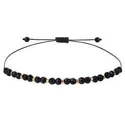 Black Onyx Браслеты из бисера ручной работы из натурального окрашенного черного оникса для женщин и мужчин, со стеклянными бисеринами, граненые, внутренний диаметр: 5/8 дюйм (1.5 см) ~ 1-1/8 дюйм (3 см)