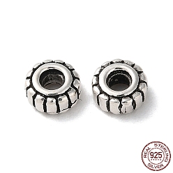 Antique Silver 925 Sterling Silver Corrugated Beads, Flat Round, Antique Silver, 4.5x2mm, Hole: 1.6mm