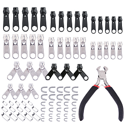 Gunmetal & Platinum Zipper Repair Kit, 8# 5# 3# Alloy Zipper Head, Replacement Zipper Slider with Top & Bottom Stops, End Cutting Plier, Zipper Pull, Gunmetal & Platinum, 85pcs/set