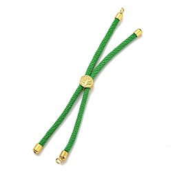 Green Nylon Cords Bracelet Makings Fit for Connector Charms, with Golden Brass Tree Slider Beads, Long-Lasting Plated, Green, 8-5/8 inch(22cm), Hole: 1.9mm