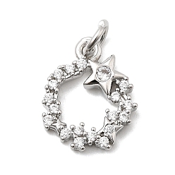 Платинированный Латунные микро проложить кубического циркония прелести, звонить звездочкой, долговечный, стойки покрытие, с целью перехода в кольце, Реальная платина, 14.5x12x2.5 мм, отверстие : 3 мм