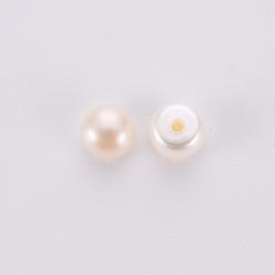 Floral White Natural Cultured Freshwater Pearl Beads, Grade 3A, Half Drilled, Rondelle, Floral White, 5x4mm, Hole: 0.8mm, about 160pcs/board