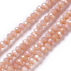 Light Salmon Opaque Glass Beads Strands, Faceted, Rondelle, Light Salmon, 4x3mm, Hole: 0.9mm, about 135pcs/strand, 17.72~17.91''(45~45.5cm)