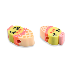 Yellow Handmade Polymer Clay Beads, Ice Cream with Expression, Yellow, 10~13.5x6~8x4.5~5mm, Hole: 1.5mm