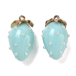 Turquoise Pálido Colgantes de la resina, encanto de fresa, con la aleación, dorado, turquesa pálido, 29x17.5x16 mm, agujero: 1.5 mm