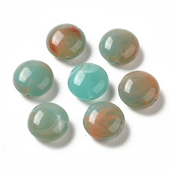 Dark Turquoise Transparent Acrylic Beads, Two Tone, Flat Round, Dark Turquoise, 15.5x8mm, Hole: 1.5mm, about: 390pcs/500g