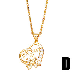 D Sparkling Heart-shaped Mom Necklace with Micro Inlaid Zircon, Fashionable Mother's Day Jewelry