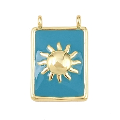 Светлый Морско-зеленый Латунь эмаль подвески, прямоугольник с солнечными чарами, без свинца и без кадмия, долговечный, реальный 18 k позолоченный, стойки покрытие, светло-зеленый, 18.5x12x3 мм, отверстие : 1.2 мм